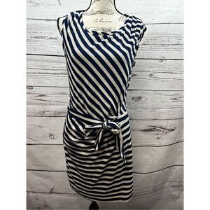 Guess size 8 black and white stripped pullover dress with attached tie at‎ waist